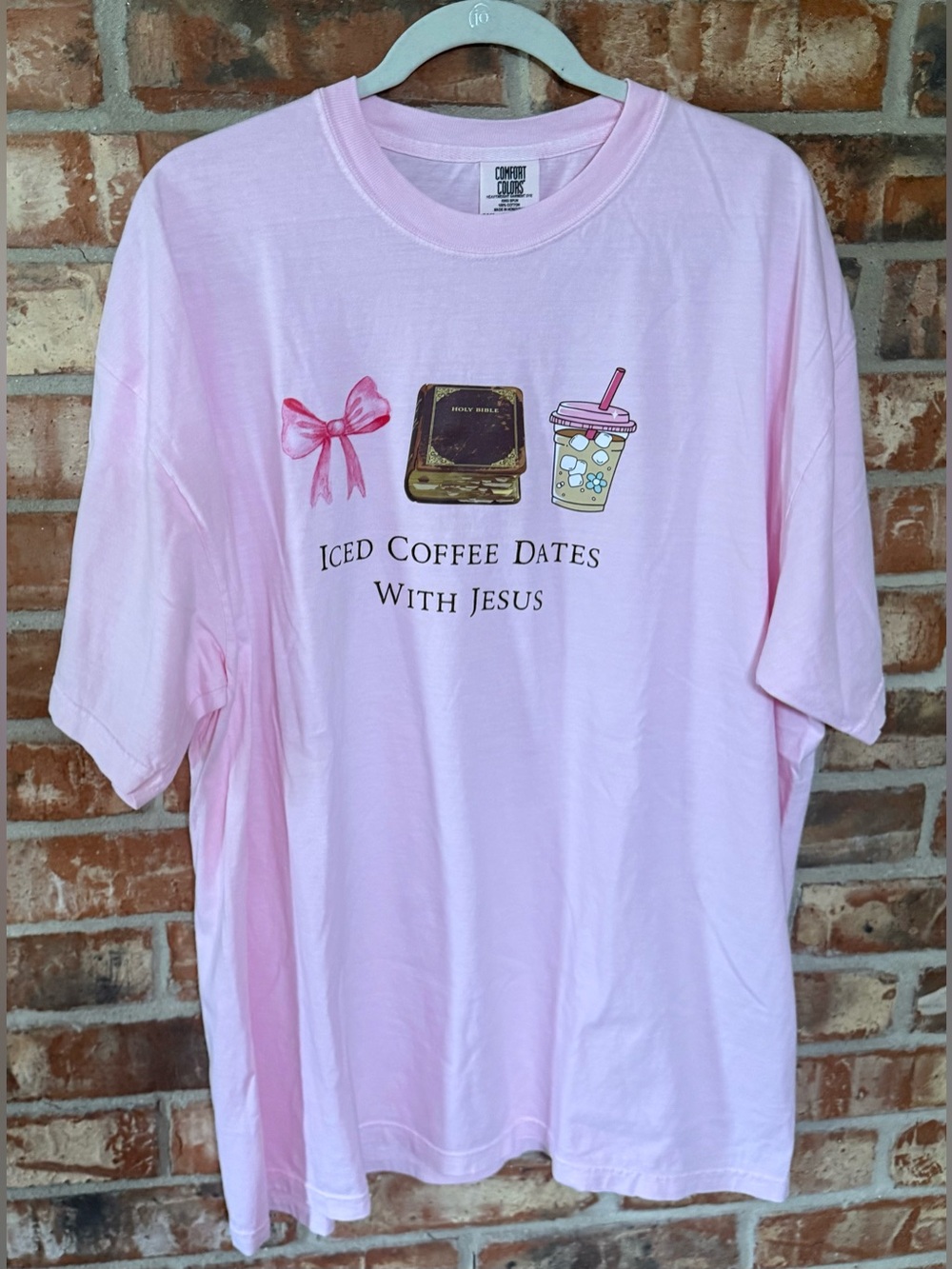 Comfort Colors Pink "Iced Coffee Dates With Jesus" Tee